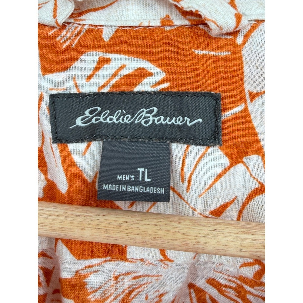 Hawaiian Mens Tall XL Short Sleeve Button Tropical Palm Orange Shirt Resortwear - Picture 2 of 8